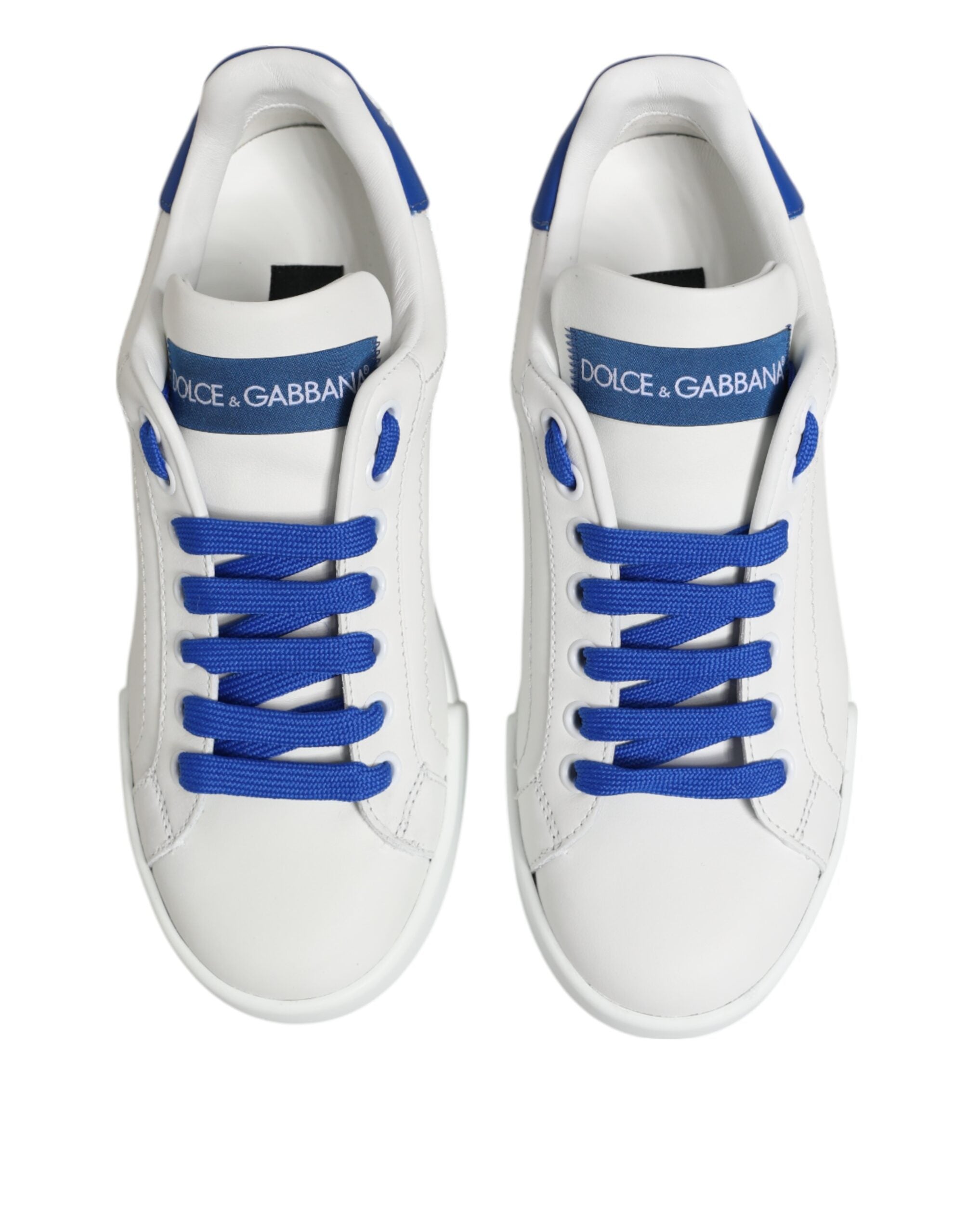 Vita Blå Läder Låga Sneakers Skor