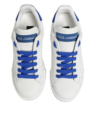 Dolce & Gabbana White Blue Leather Low Top Sneakers Shoes