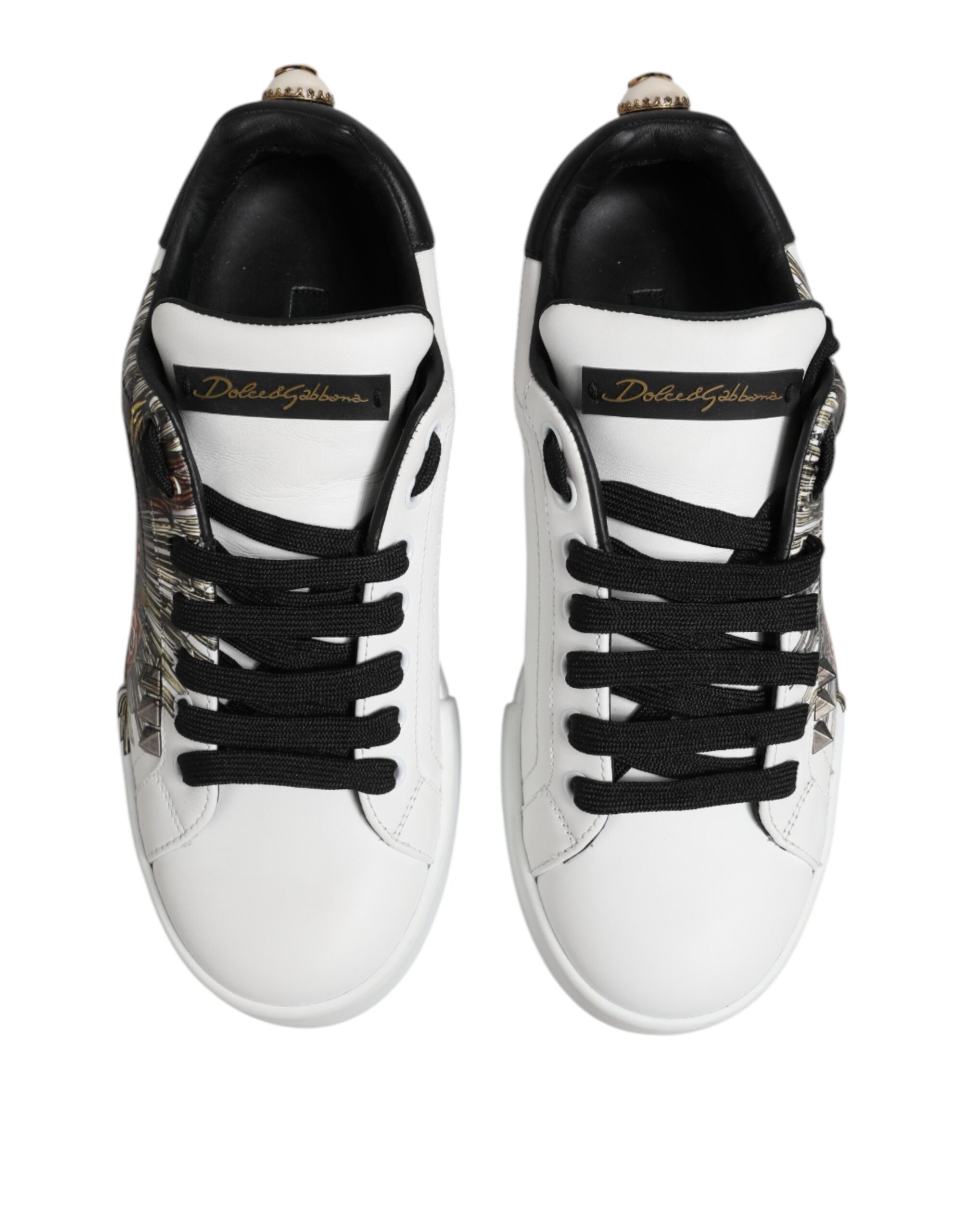 Dolce & Gabbana White Leather Portofino Lace Up Sneakers Shoes
