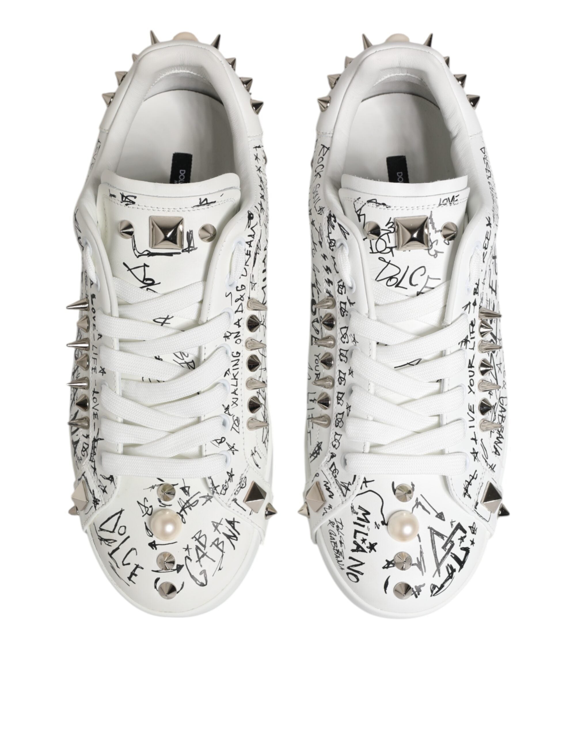 Dolce & Gabbana White Portofino Studded Men Sneakers Shoes