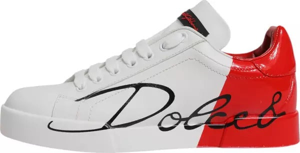 Dolce & Gabbana White Red Logo Portofino Sneakers Shoes