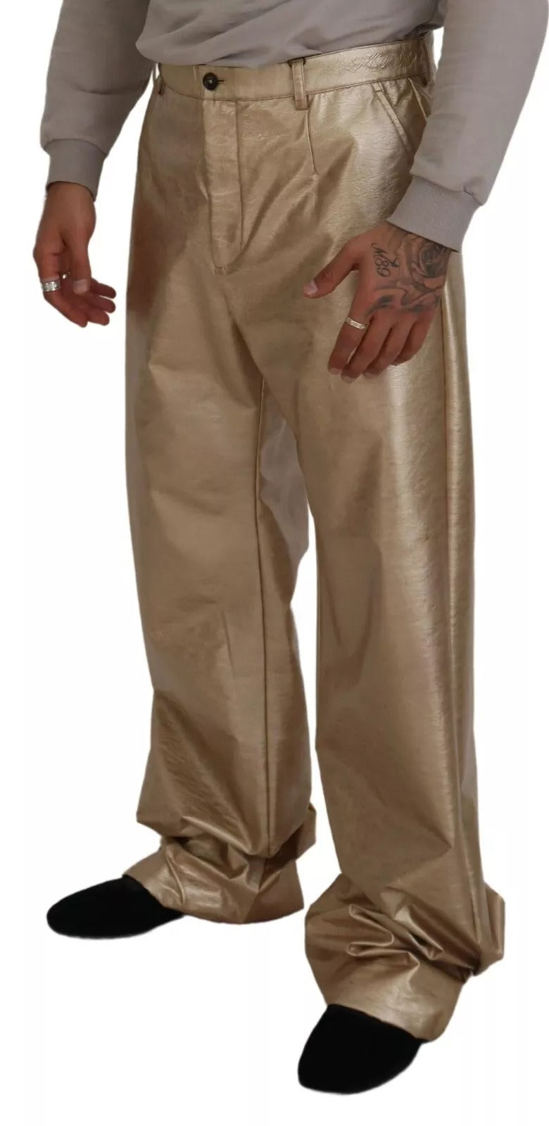 Dolce &amp; Gabbana Metallic Gold Polyester Rette Buksebukser