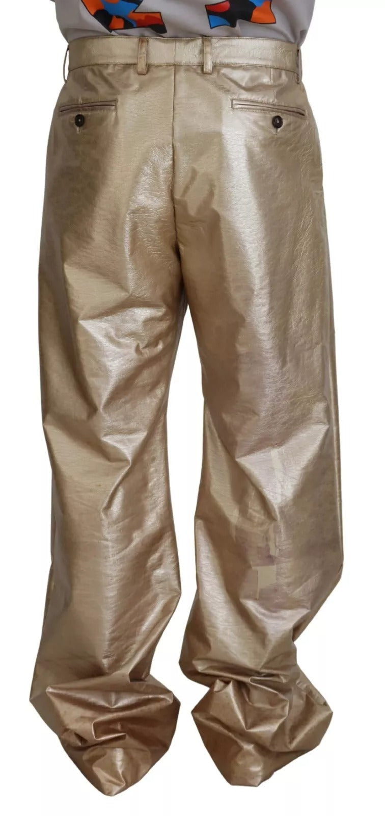 Dolce &amp; Gabbana Metallic Gold Polyester Rette Buksebukser