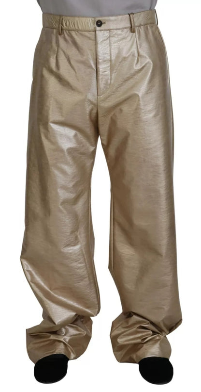 Dolce &amp; Gabbana Metallic Gold Polyester Rette Buksebukser