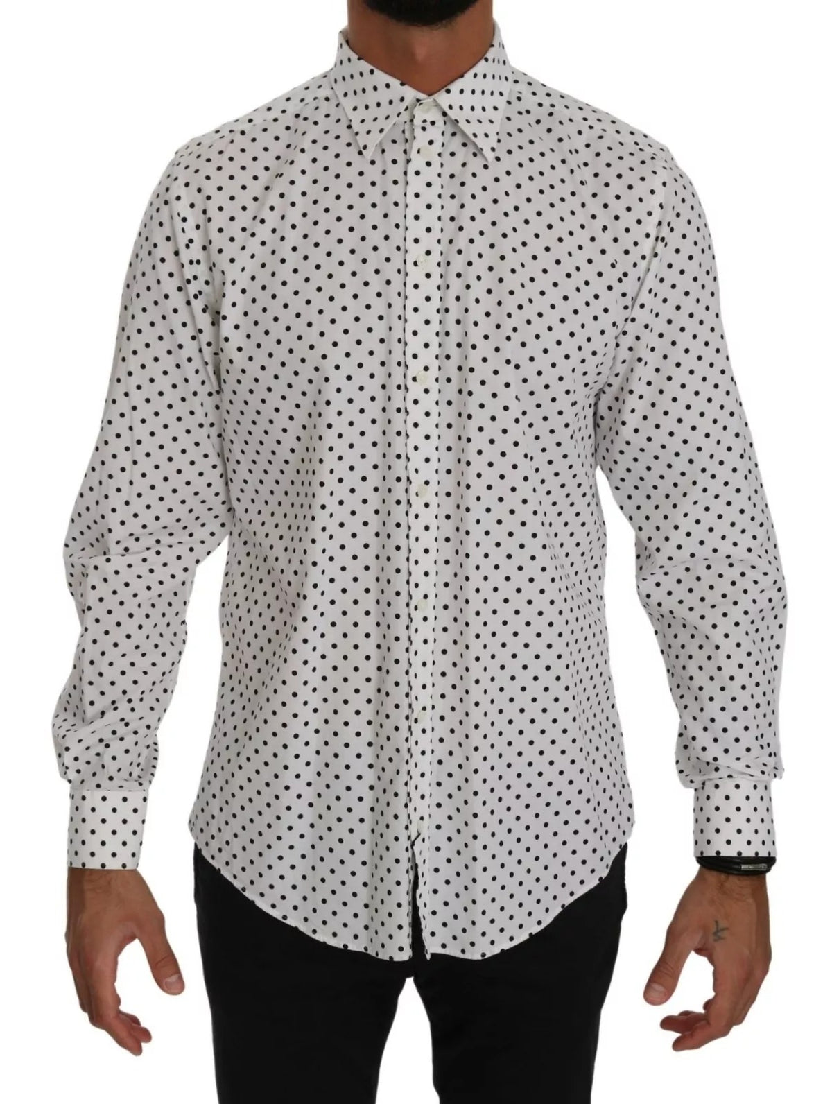 Dolce & Gabbana White Dotted Dress Formal MARTINI Shirt
