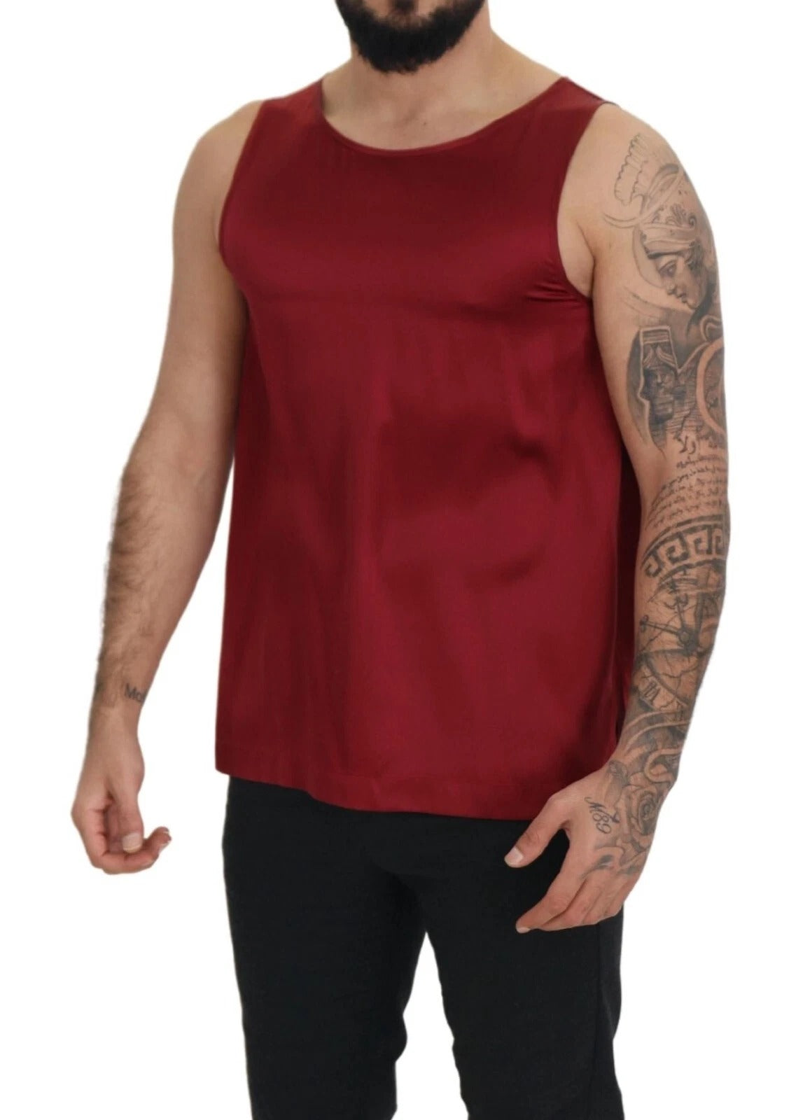 Dolce & Gabbana Red Round Neck Sleeveless Silk T-shirt