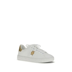 Versace White Calf Leather Bos Taurus Low Top Sneakers