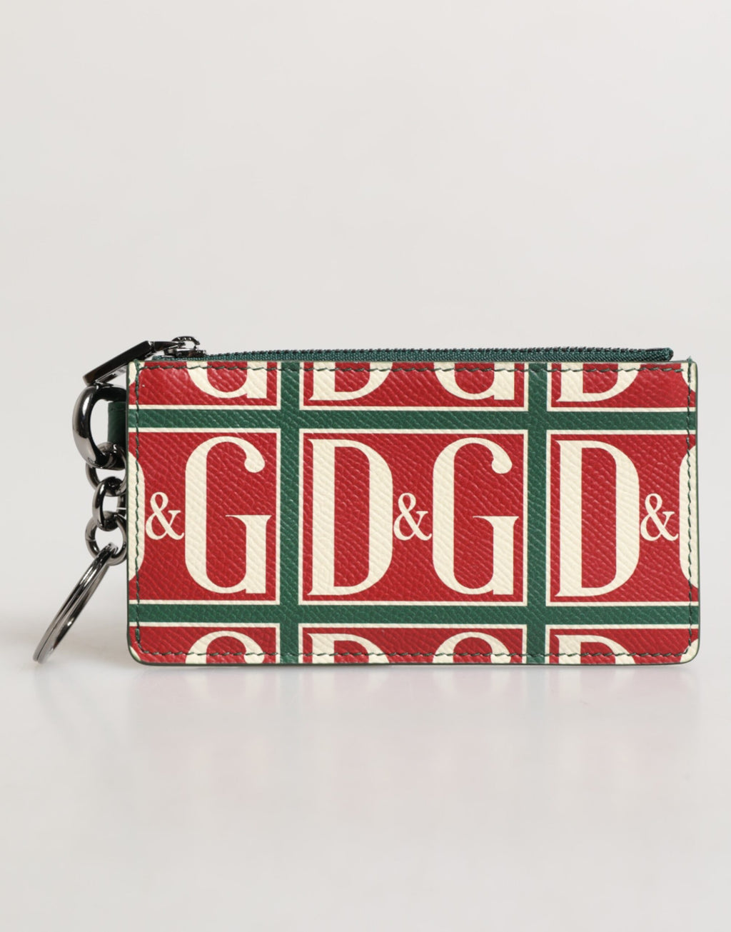 Grön korthållare i kalvskinn med logotyp och monogramtryck