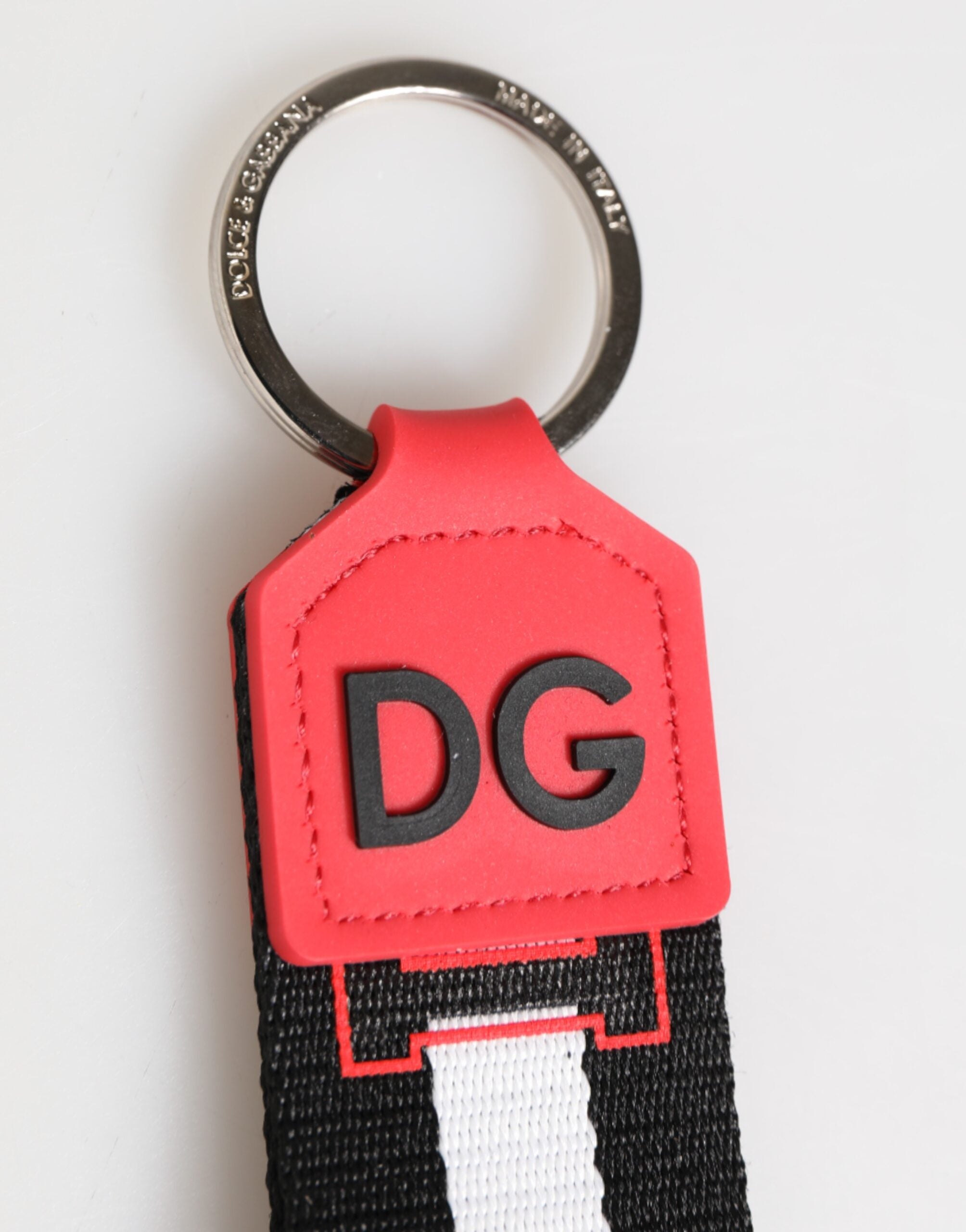Rød Hvit DG Logo Polyester Messing Holder Nøkkelring