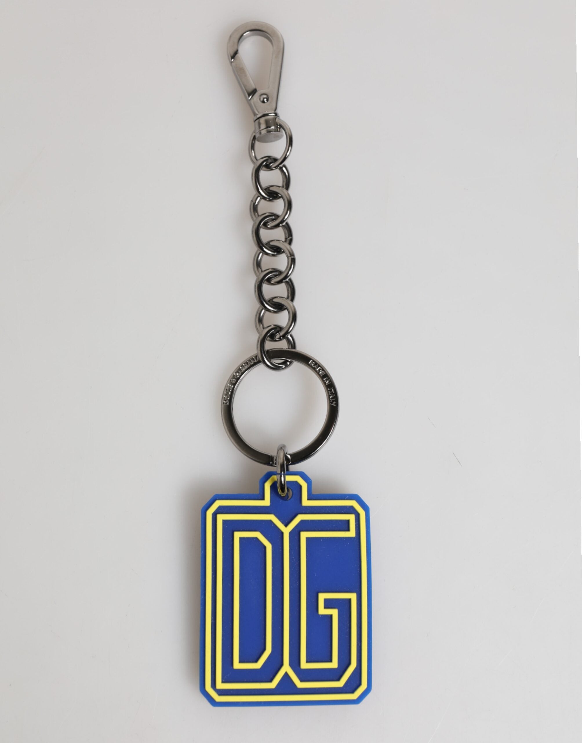 Blå Gul DG Gummi Logo Sølv Herre Nøkkelring