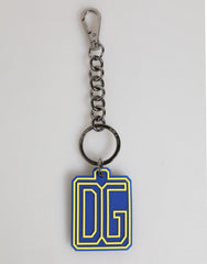 Dolce & Gabbana Blue Yellow DG Rubber Logo Silver Men Keychain Keyring