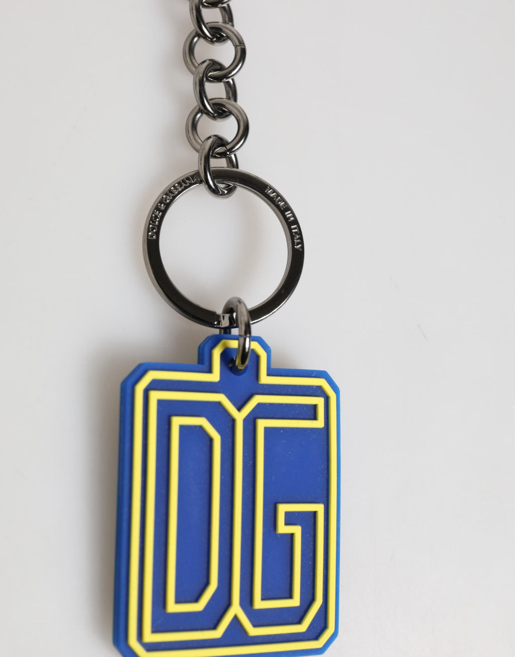 Blå Gul DG Gummi Logo Sølv Herre Nøkkelring