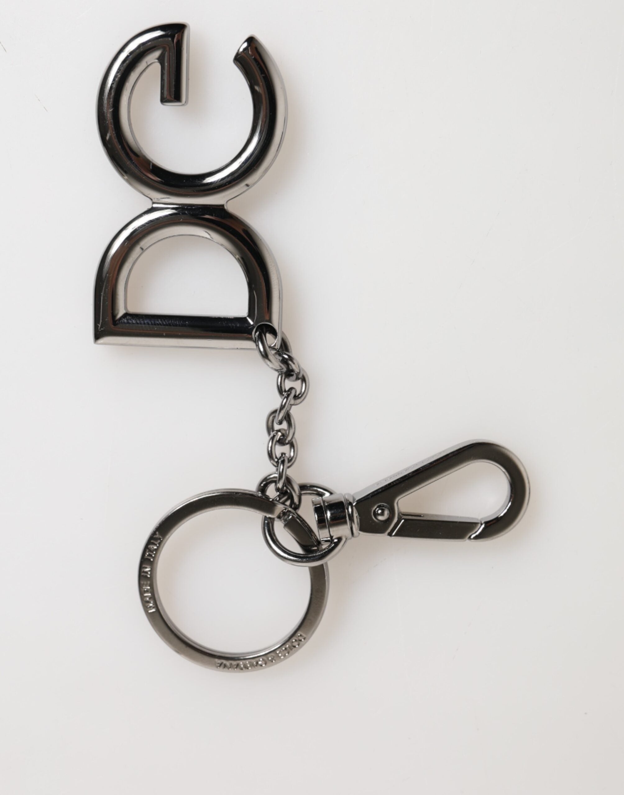 Dolce & Gabbana Silver Brass DG Logo Metal Keychain Holder Men Keyring