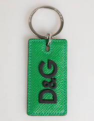 Dolce & Gabbana Green Leather Logo Metal Ring Keychain Holder Men Keyring