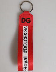 Dolce & Gabbana Red Logo Polyester Silver Brass Holder Keychain Men Keyring