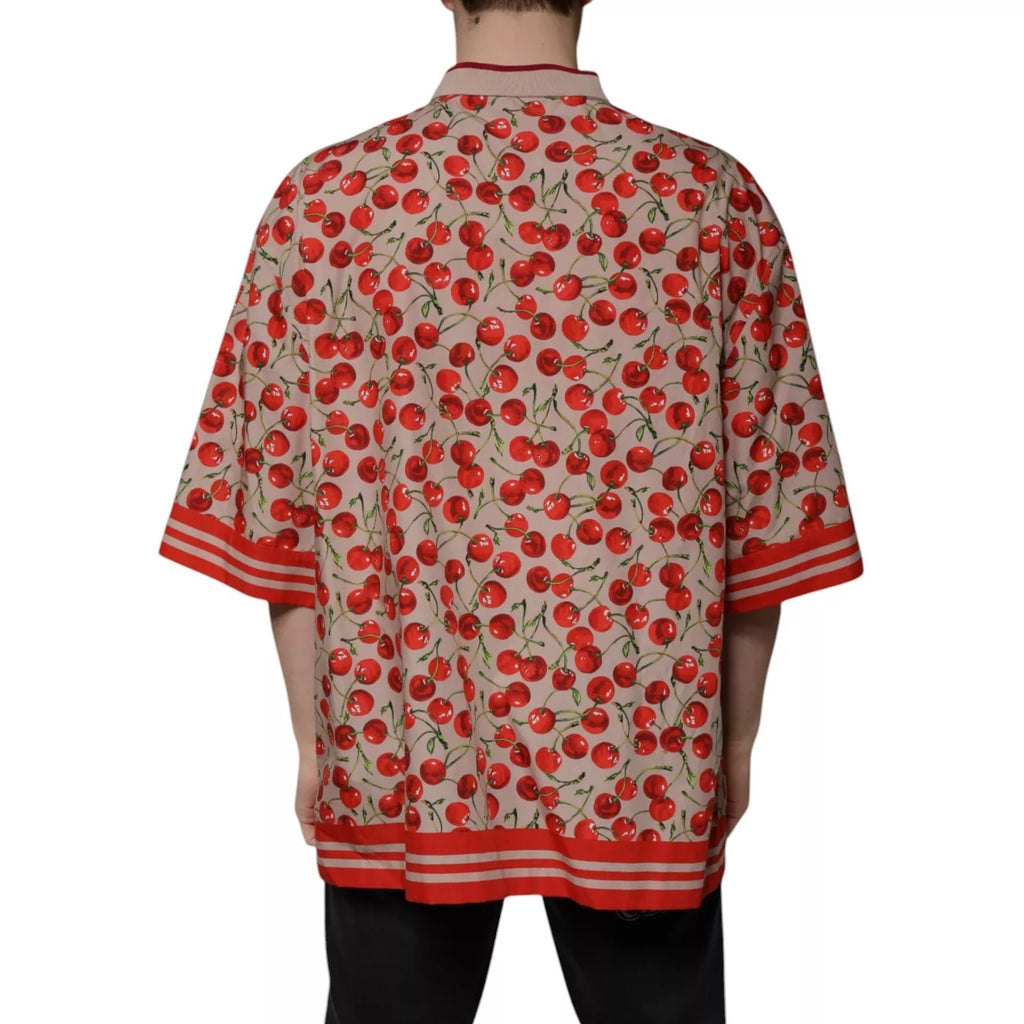 Beige kirsebærfarget nylonknappet casual skjorte