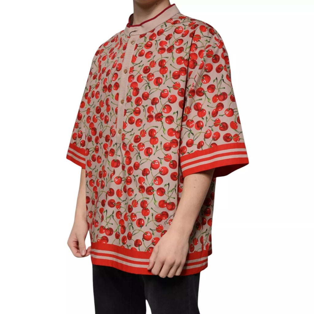 Beige kirsebærfarget nylonknappet casual skjorte