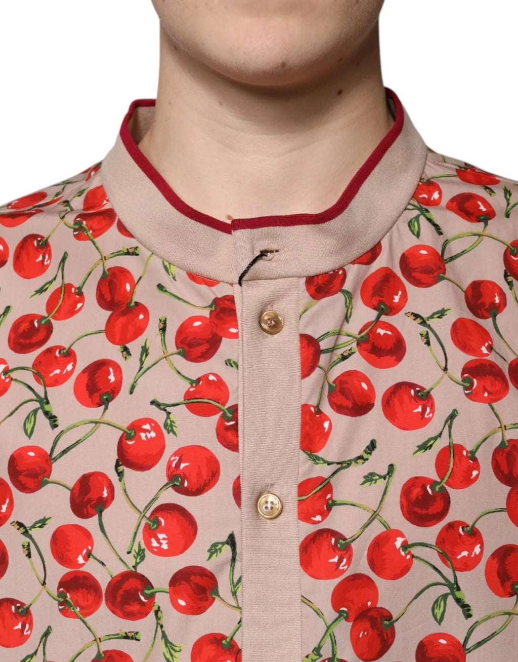 Beige kirsebærfarget nylonknappet casual skjorte