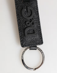 Dolce & Gabbana Black Leather Logo Metal Ring Keychain Holder Keyring