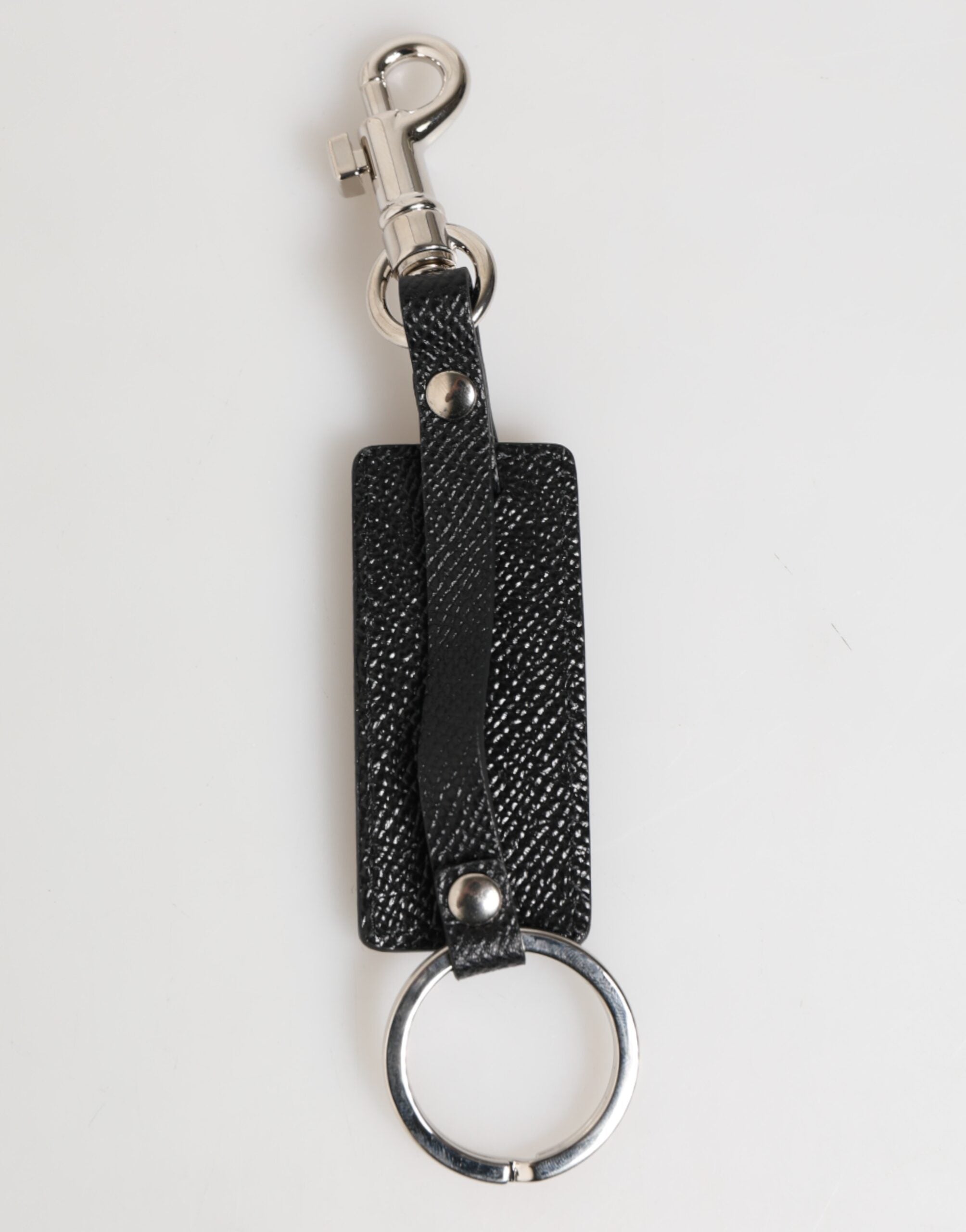 Dolce & Gabbana Black Leather Logo Metal Ring Keychain Holder Keyring
