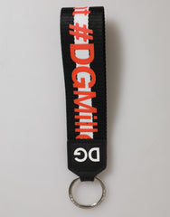 Dolce & Gabbana Black Red Logo Polyester Brass Holder Keychain Keyring