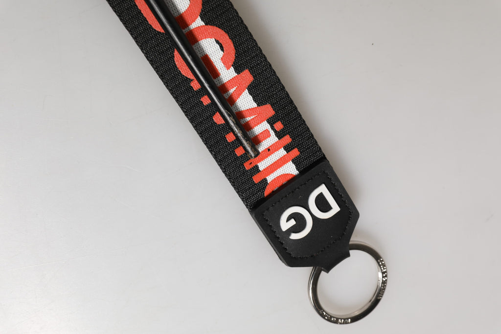 Svart rød logo polyester messingholder nøkkelring