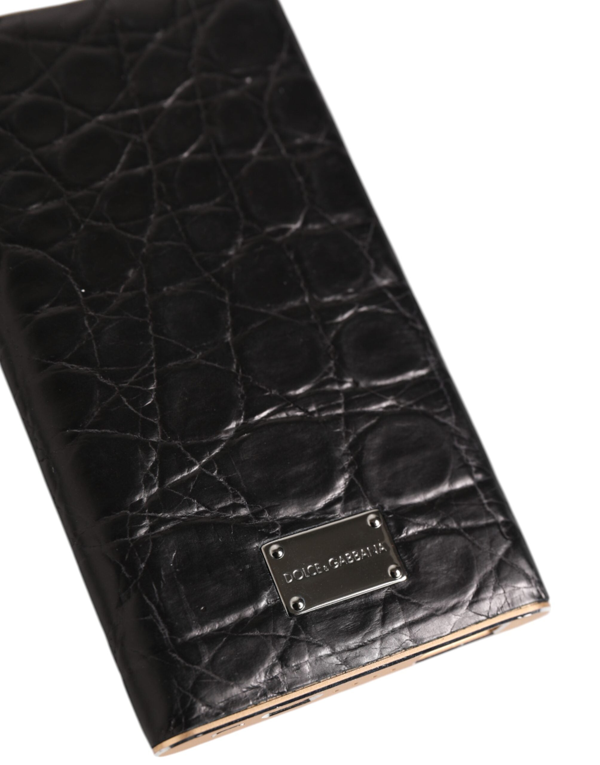 Dolce &amp; Gabbana Svart Läder Präglat Exotiskt 3000mAh Powerbank Laddare USB