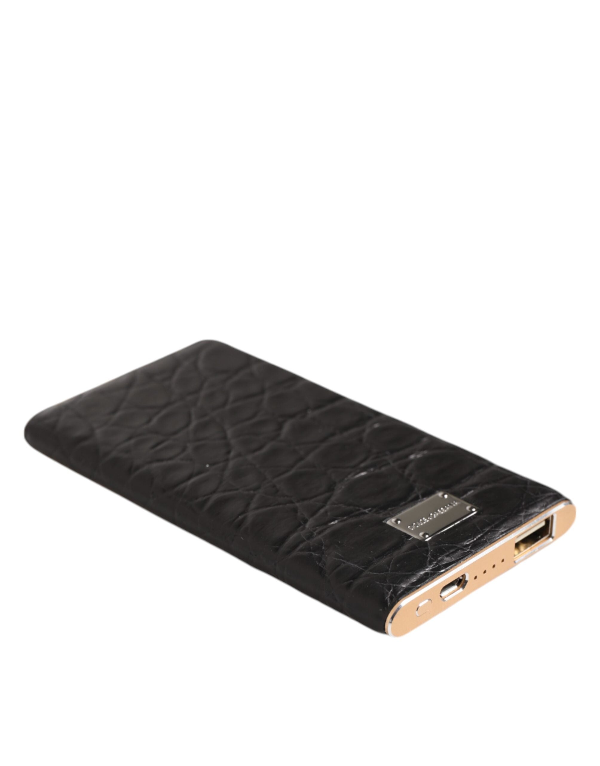 Dolce &amp; Gabbana Svart Läder Präglat Exotiskt 3000mAh Powerbank Laddare USB