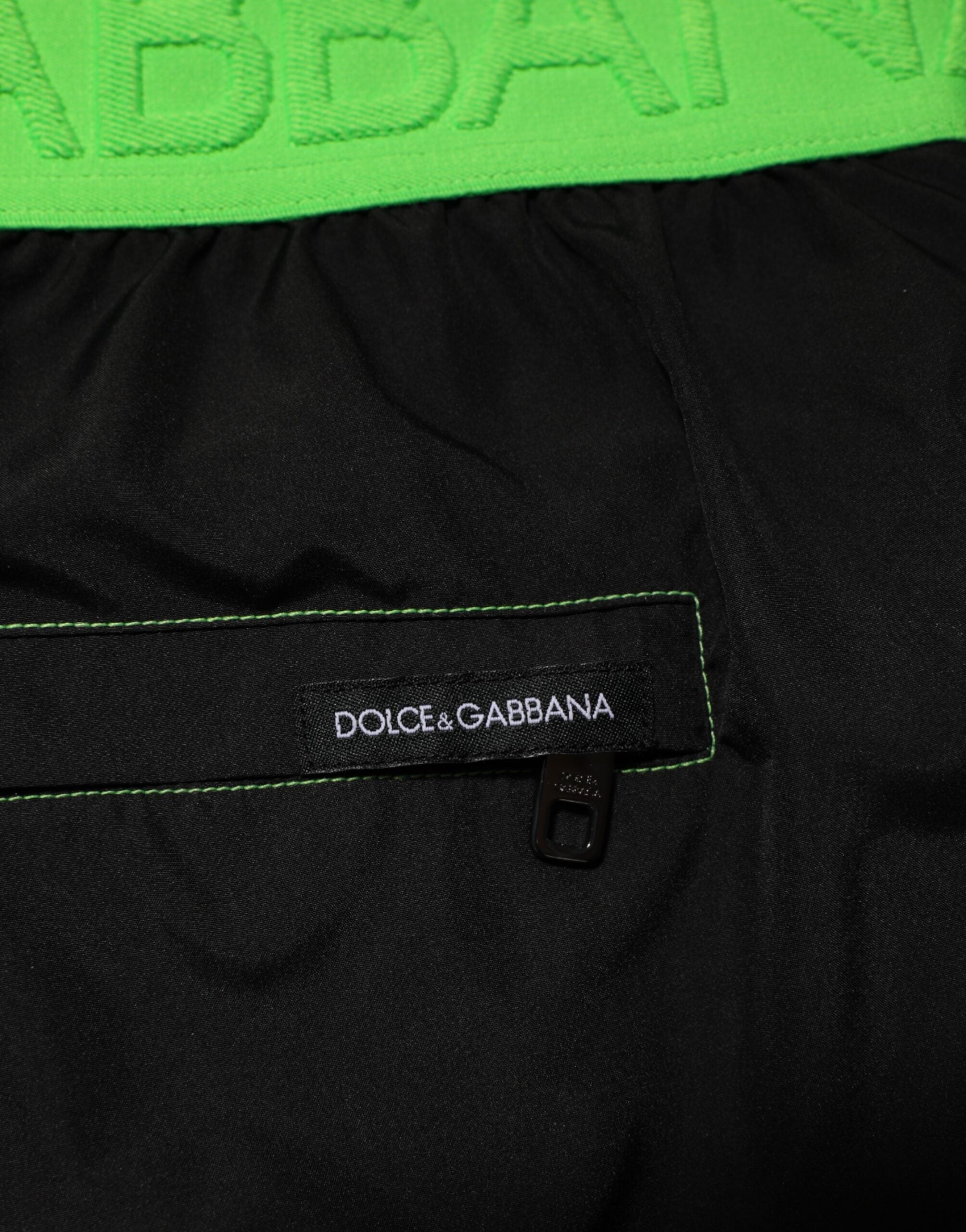Dolce & Gabbana Black Green Logo Waistband Beachwear Short Swimwear