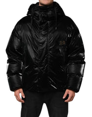 Dolce & Gabbana Black Logo Full Zip Hooded Quilted Jacket