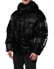 Dolce & Gabbana Black Logo Full Zip Hooded Quilted Jacket