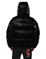 Dolce & Gabbana Black Logo Full Zip Hooded Quilted Jacket