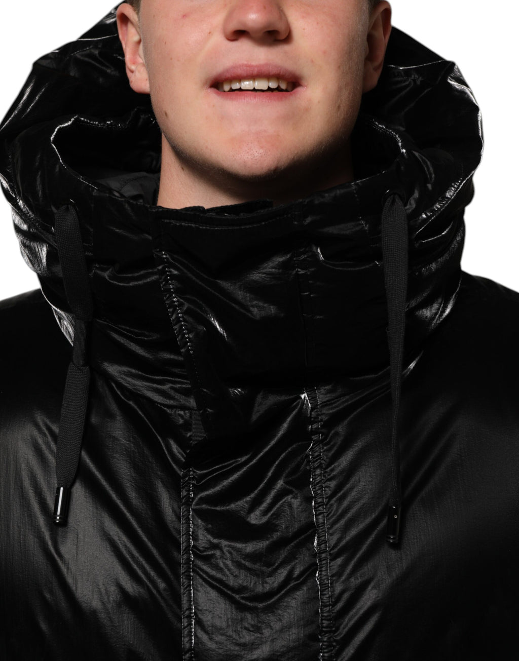 Svart Logo Full Zip Hooded Quilted Jakke