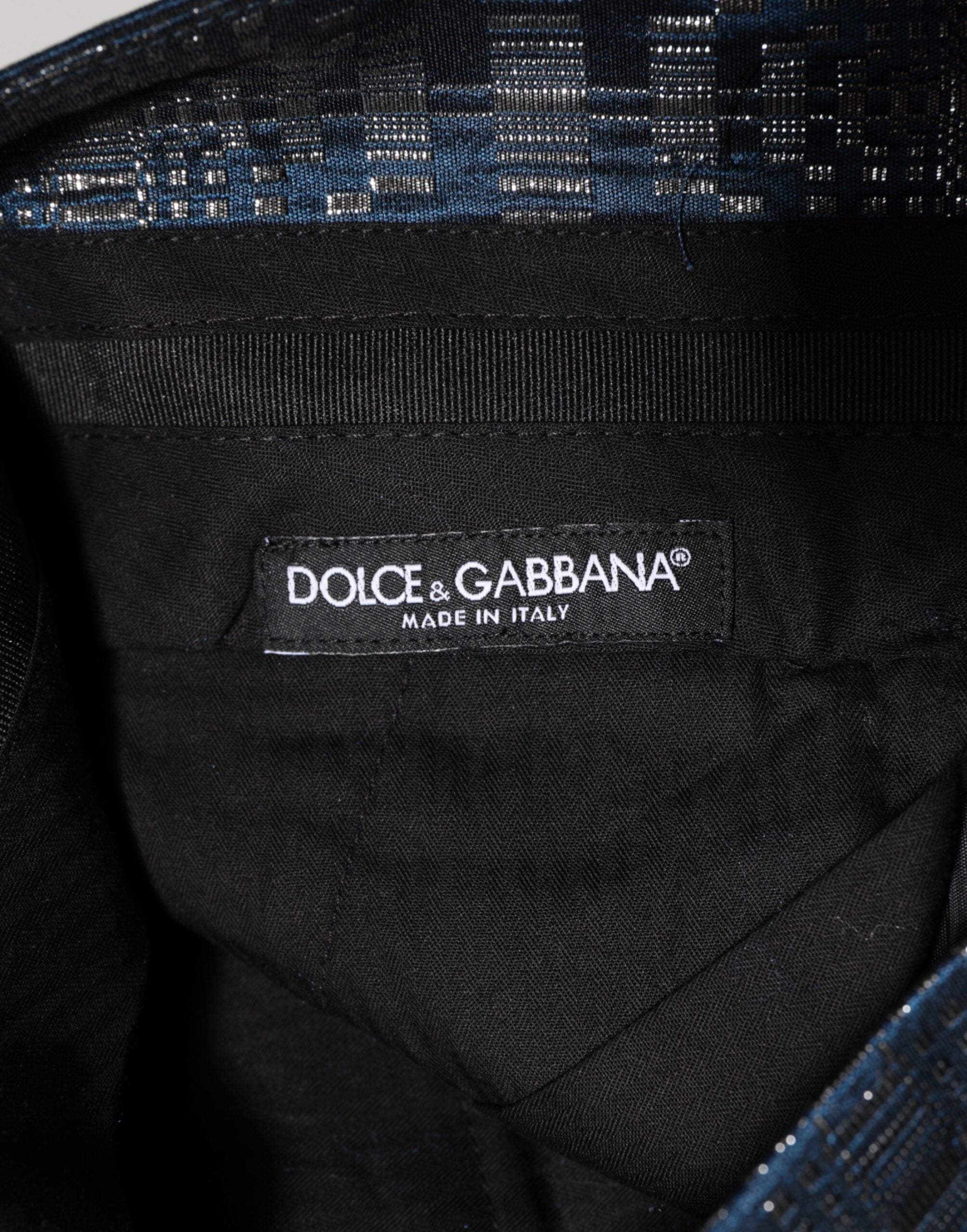 Dolce &amp; Gabbana Blå Sølv Skinnende Silke Skinny Herrebukse
