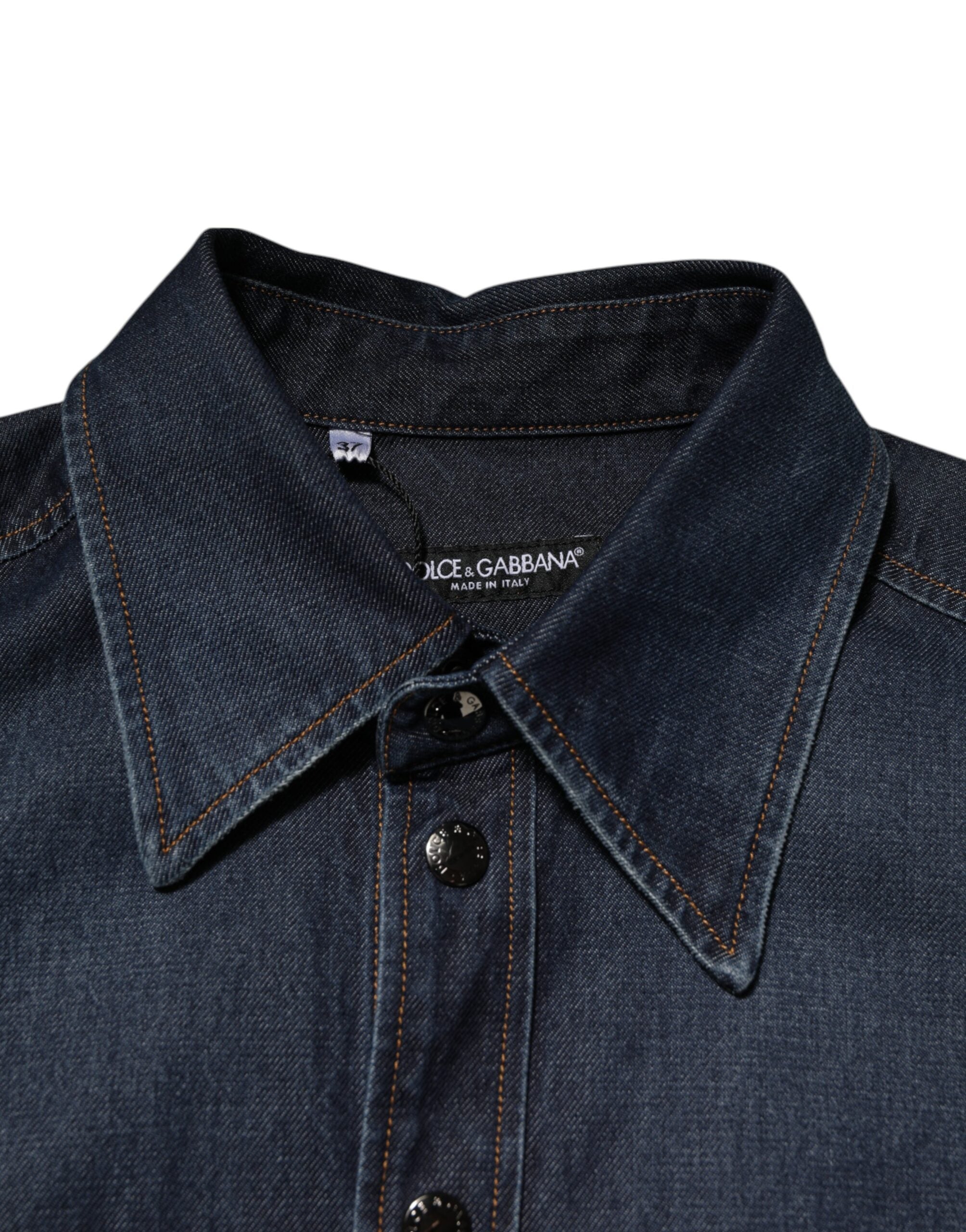 Dolce & Gabbana Blue Denim Button Casual Logo Patch Men Shirt