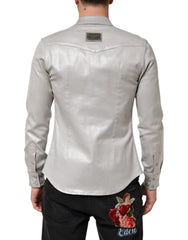 Dolce & Gabbana Metallic Gray Cotton Button Down Men Shirt