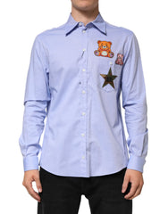 Dolce & Gabbana Light Blue Cotton Teddy Bear Long Sleeve Shirt