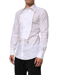 Dolce & Gabbana White Cotton DG Logo Pearl Chain Formal Shirt