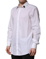 Dolce & Gabbana White Cotton Crown Collar GOLD Formal Shirt