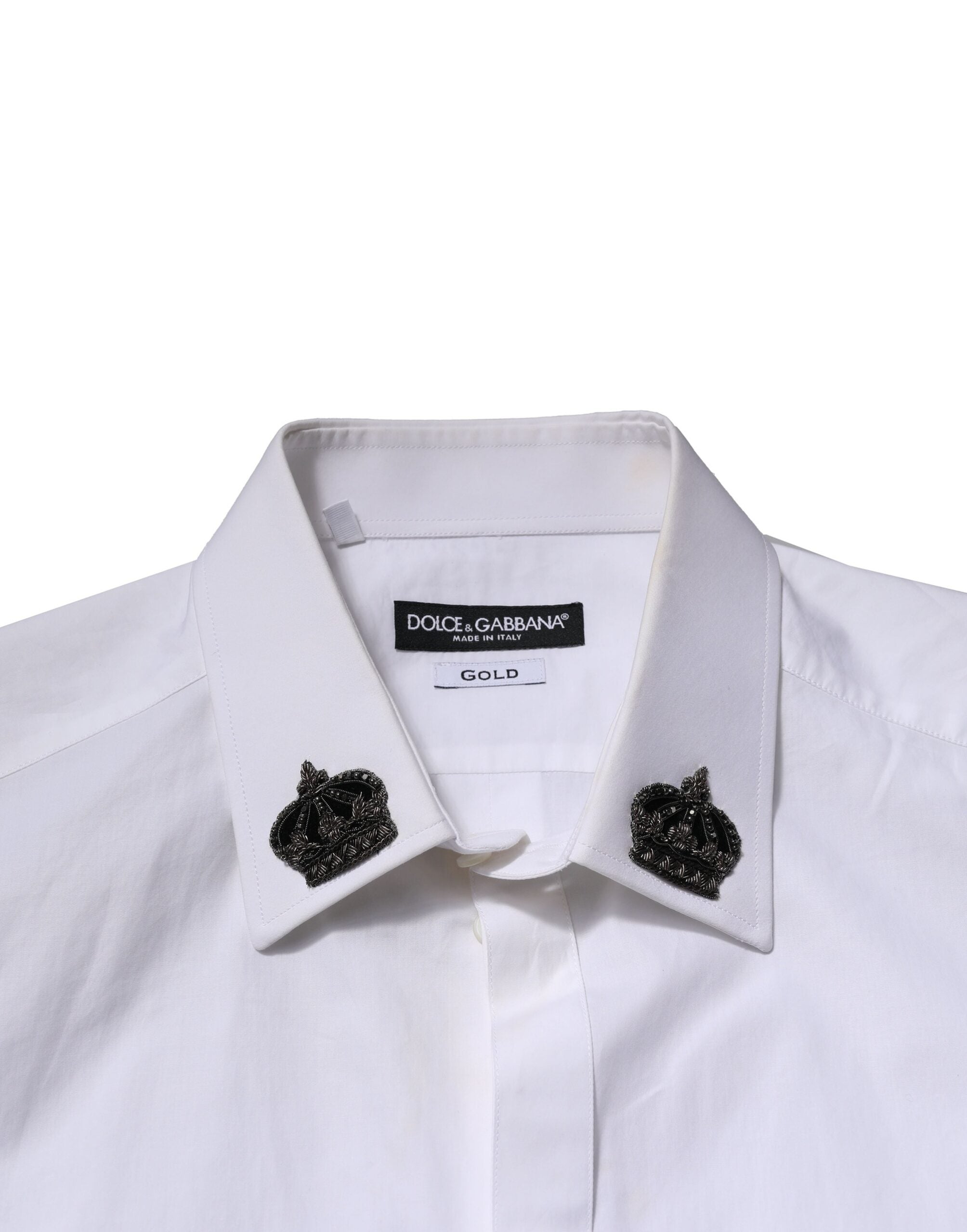 Dolce & Gabbana White Cotton Crown Collar GOLD Formal Shirt