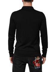 Dolce & Gabbana Black Silk Button Up Lightweight Sweater