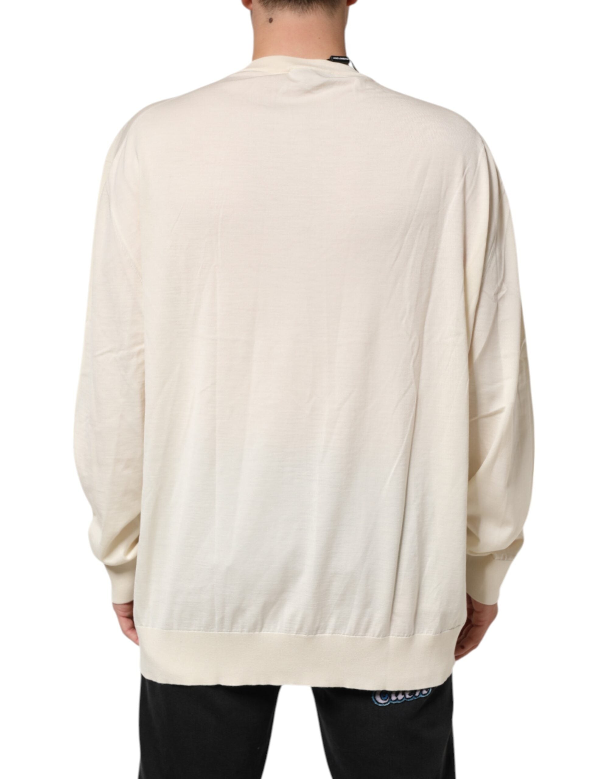 Dolce & Gabbana Ivory Virgin Wool Men V-Neck Knit Sweater