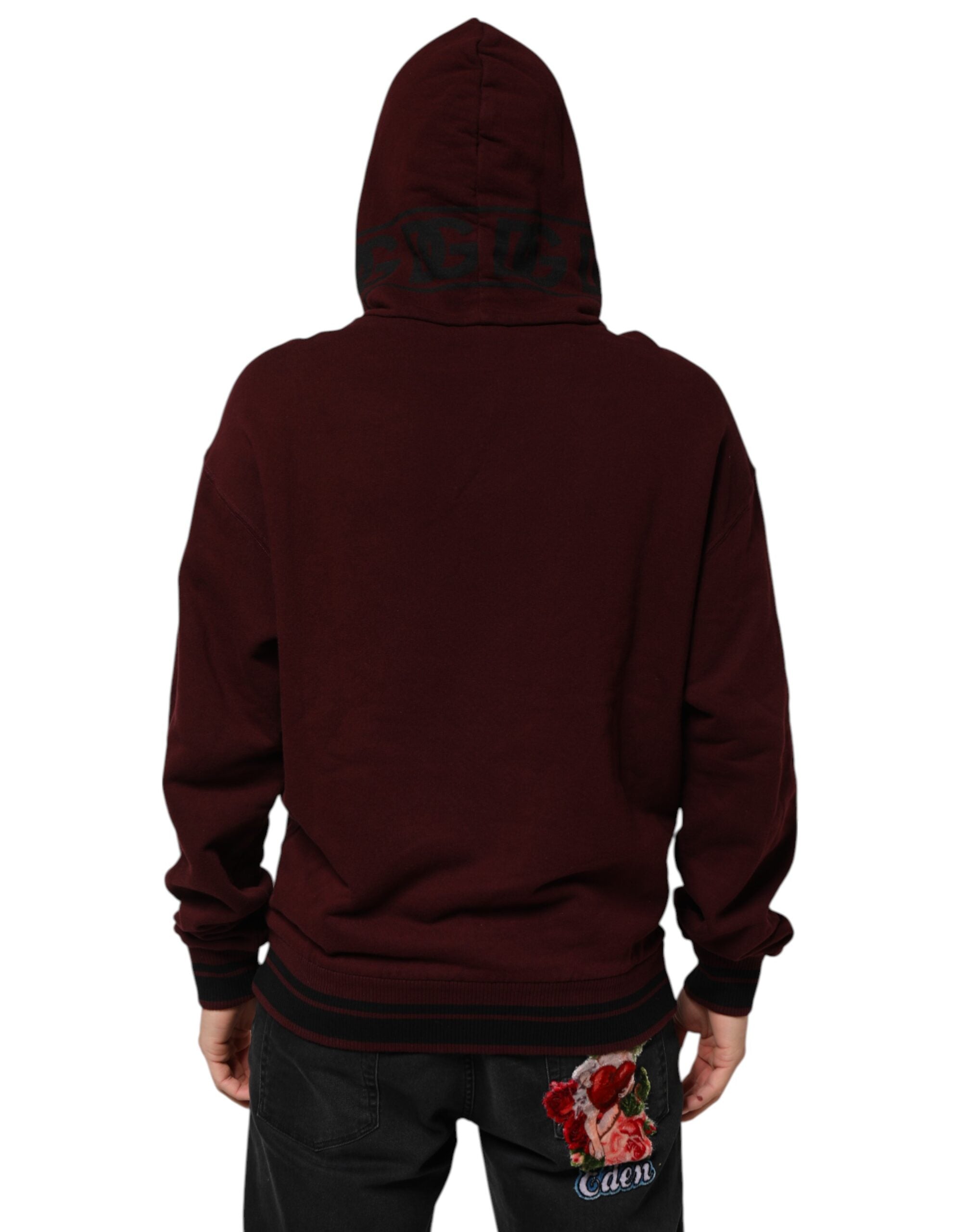 Dolce & Gabbana Burgundy Cotton Plaid Lined Men Hoodie Sweater