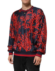 Dolce & Gabbana Silk Navy Red Coral Print Pullover Sweater