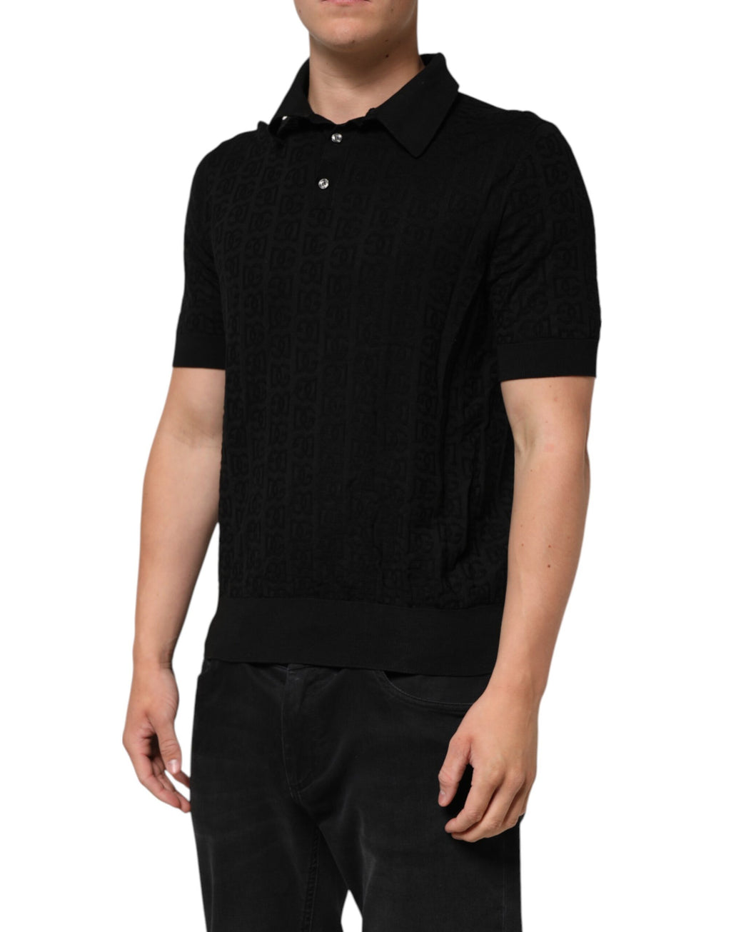Svart sidenjacquard DG pikétröja