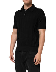 Dolce & Gabbana Black Silk Jacquard DG Polo Shirt T-shirt
