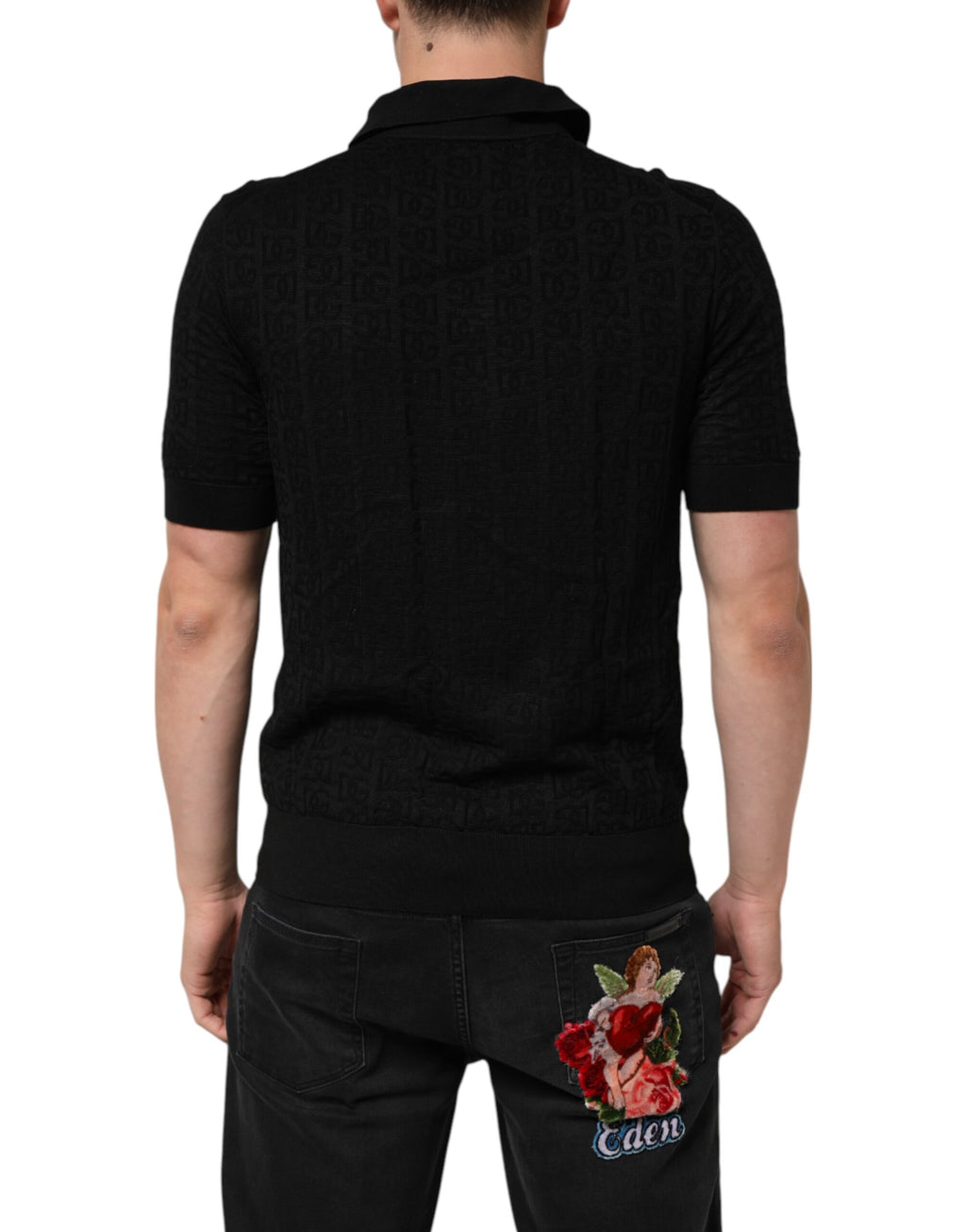 Svart sidenjacquard DG pikétröja