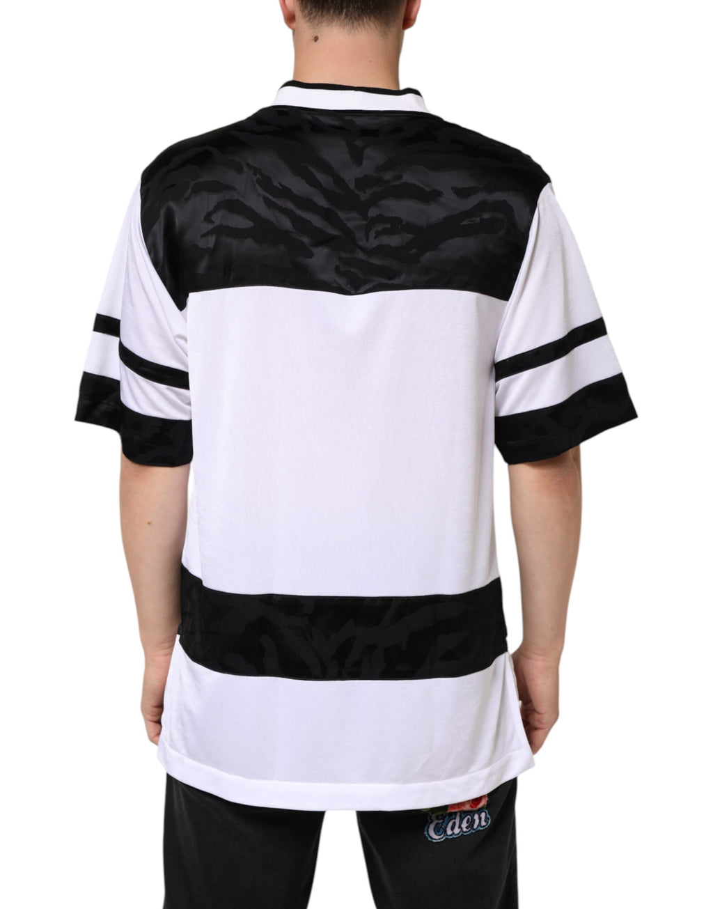 Hvit svart polyester DG Logo Mesh Jersey T-skjorte