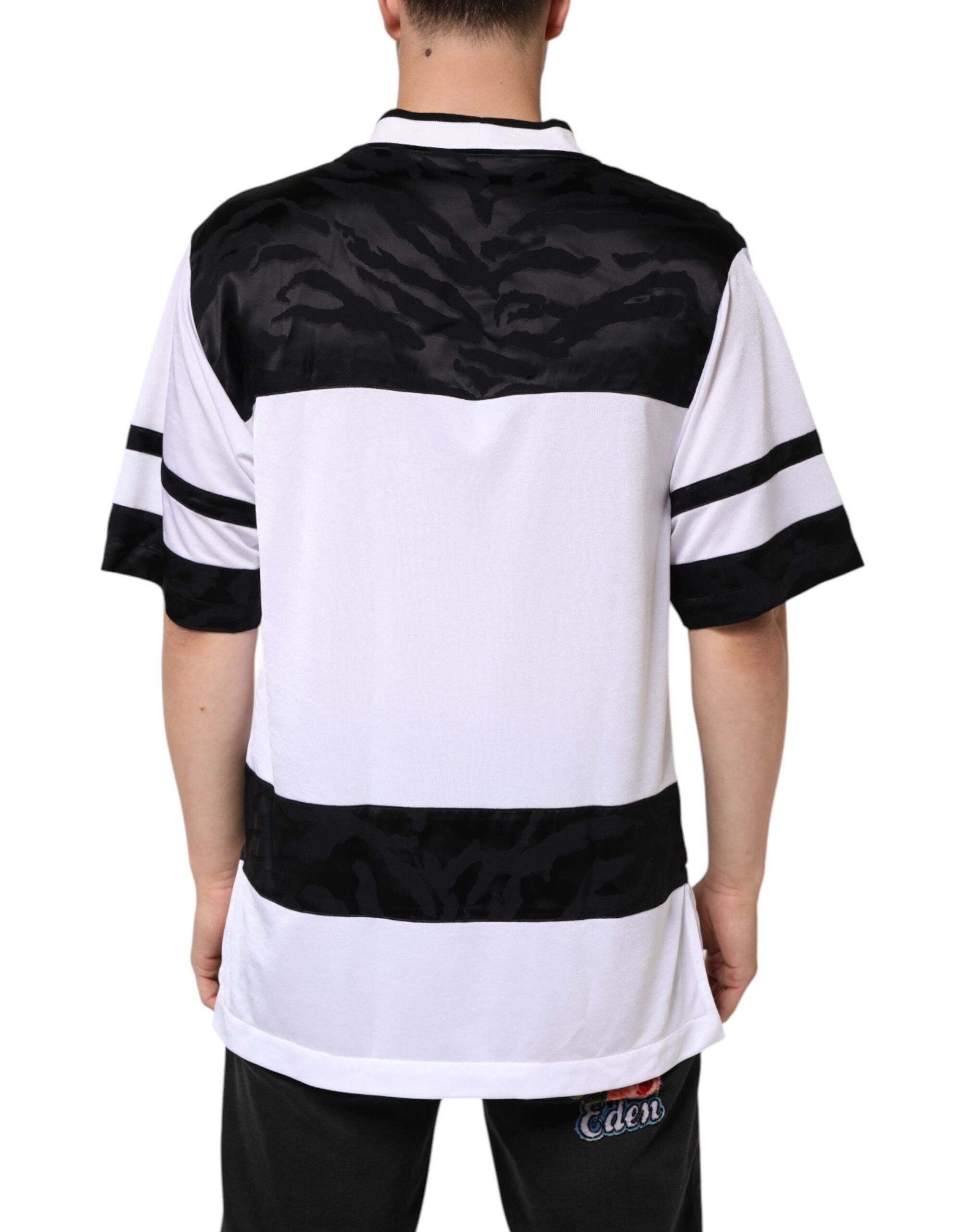 Hvit svart polyester DG Logo Mesh Jersey T-skjorte