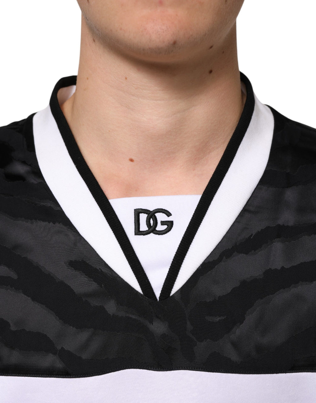 Hvit svart polyester DG Logo Mesh Jersey T-skjorte